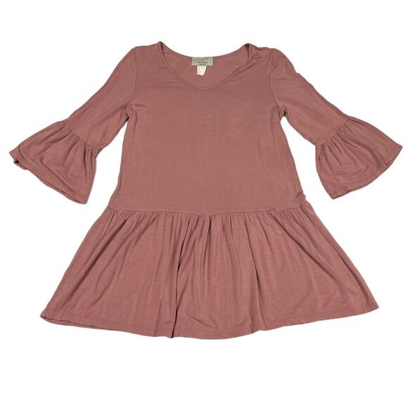 Selfee Tunic Top Pink 3/4 Sleeve Bell Cuff Babydoll Mini Women's Small Modest - Picture 1 of 8